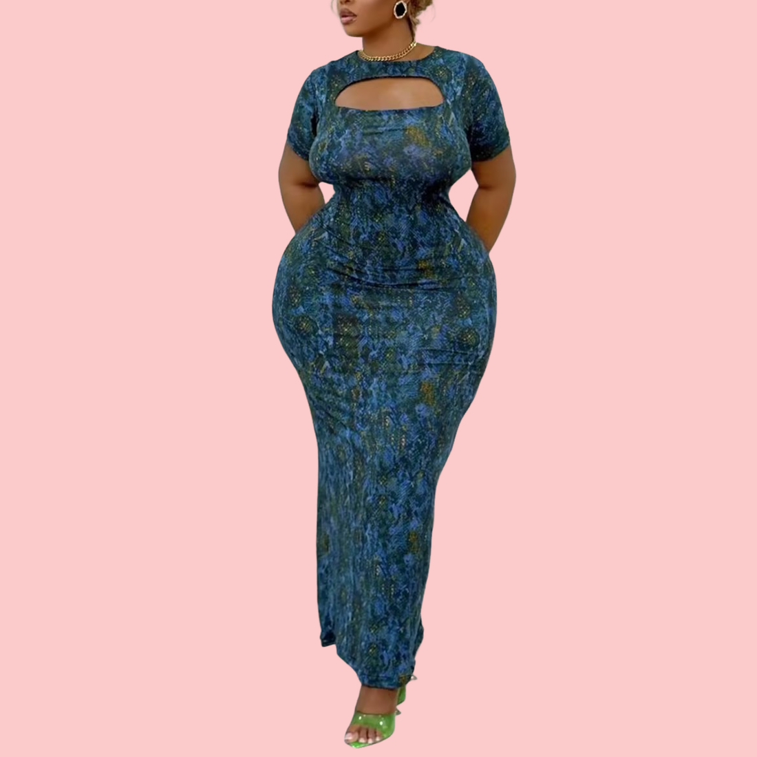 Blue Floral Lace-Up Maxi Dress