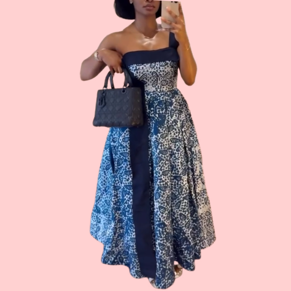 Blue Floral Strapless Maxi Dress