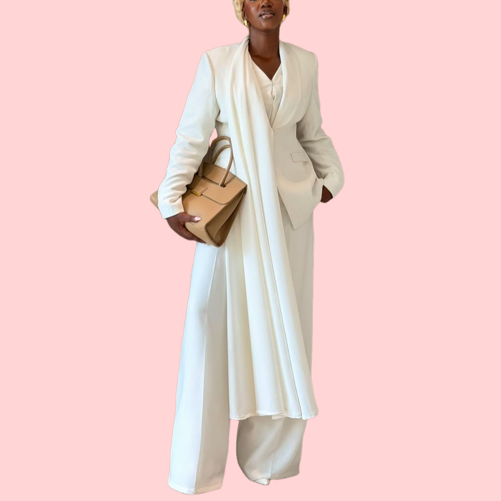 White Ribbon Blazer Two-Piece Suit