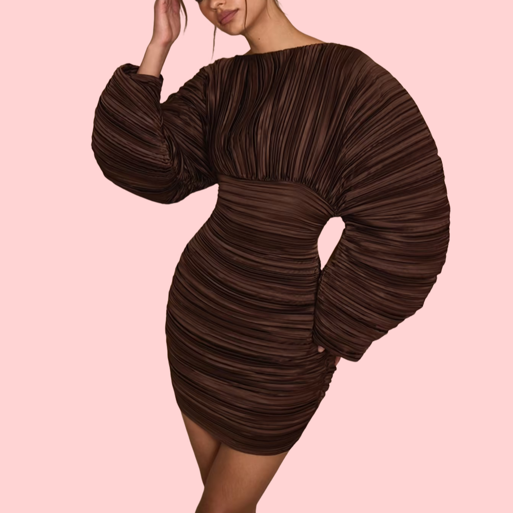 Long-Sleeved Pleated Mini Dress