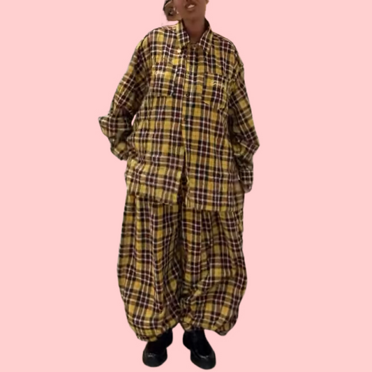 Yellow Checkered Shirt & Trouser Set