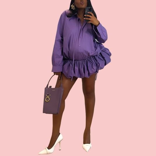 Purple Long Sleeve Puffy Mini Dress