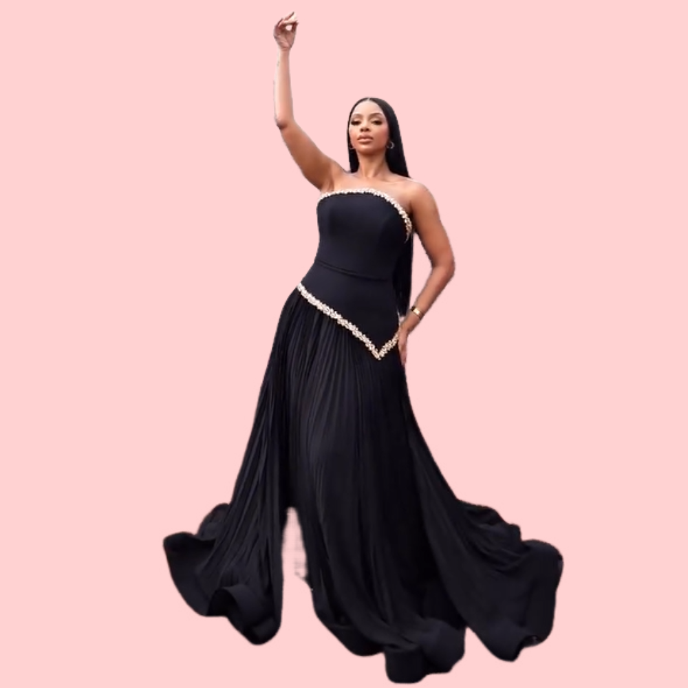 Black Rhinestone Strapless Evening Gown