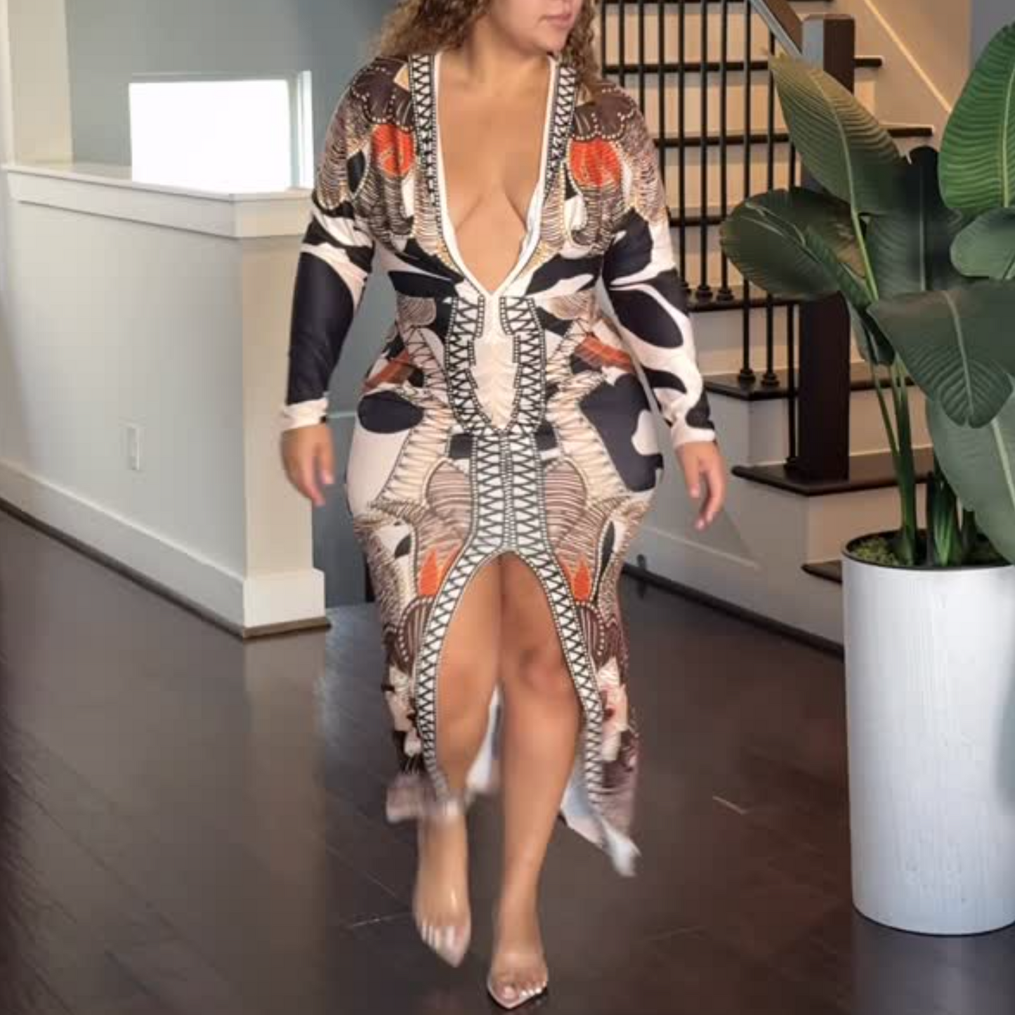 Sexy V-Neck Floral Print Split Maxi Dress