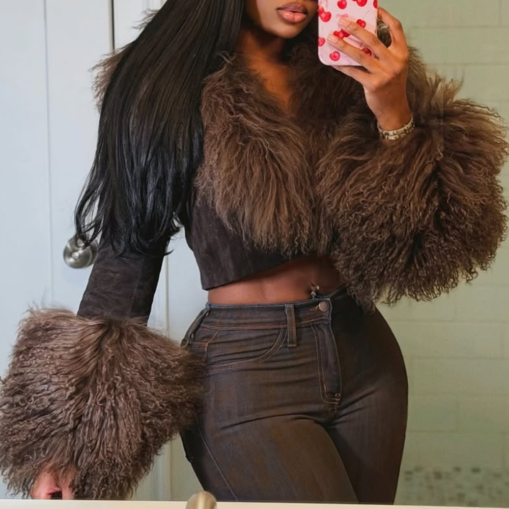 Short Padded Jacket with Fur Sleeves