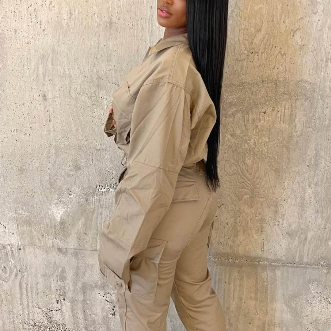 Khaki Workwear Pocket Jacket & Trousers Set