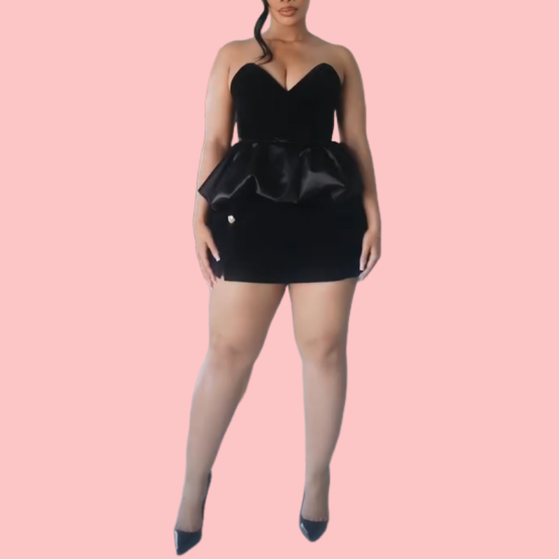 Black V-Neck Sheath Mini Dress
