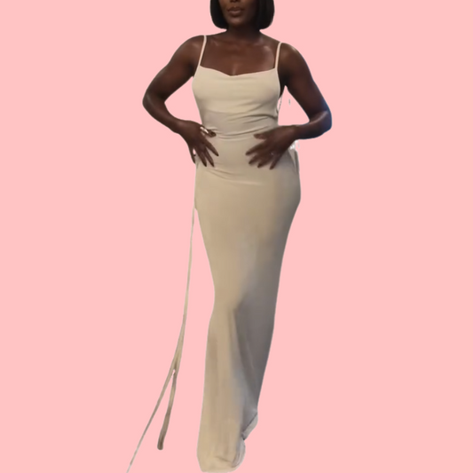 White Halter Fluttering Maxi Dress
