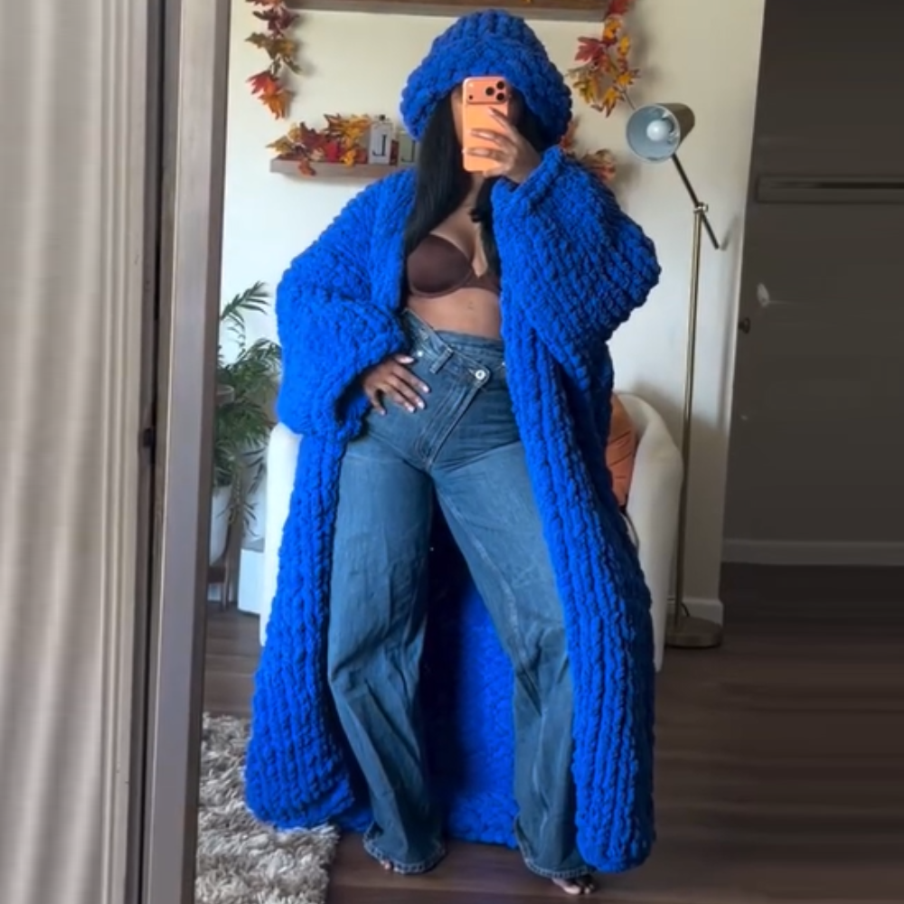 Knit Sweater Coat + Beanie Hat