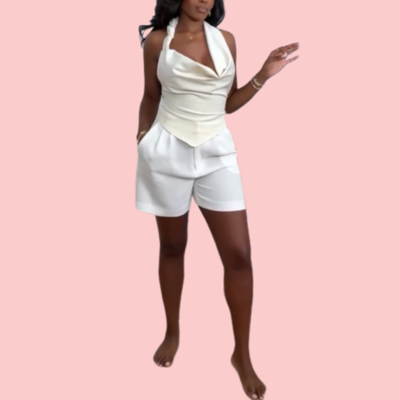 White Sleeveless Top & Shorts Set