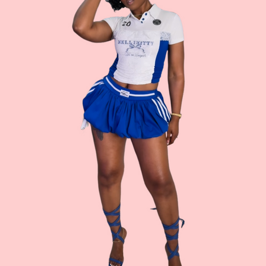 Lace Letter Short Sleeve Top & Skirt Set
