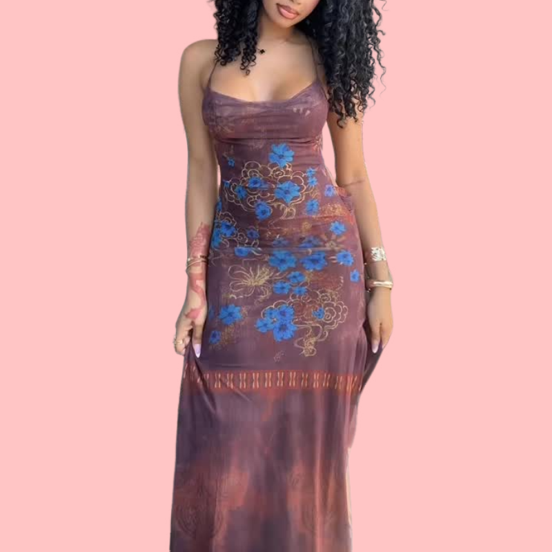 Tie-Dye Print Halter-Neck Maxi Dress