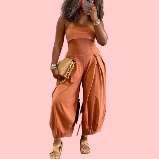 Stretch Sheath Wide Leg Pleated Jumpsuit