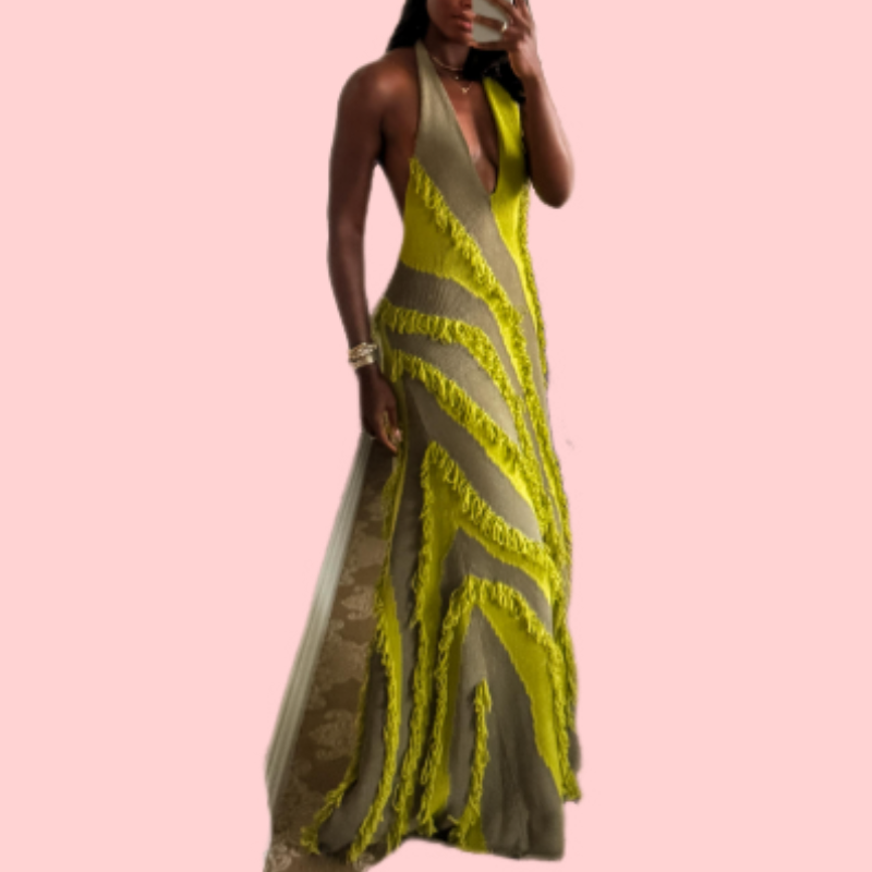 Yellow Fringe Patchwork Maxi Dress