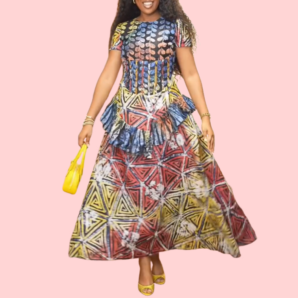 Color-Printed Layered Maxi Dress
