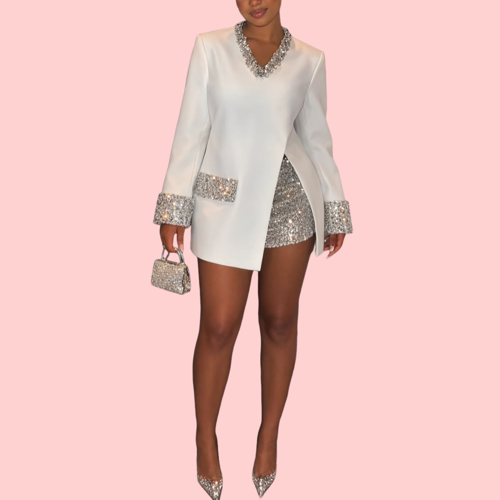 Silver Shimmering Skirt Two-Piece Set