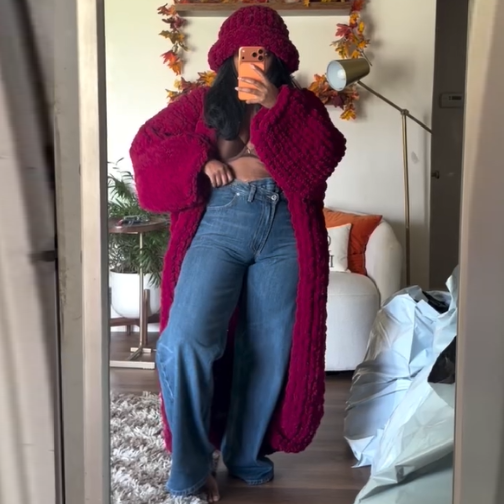 Knit Sweater Coat + Beanie Hat