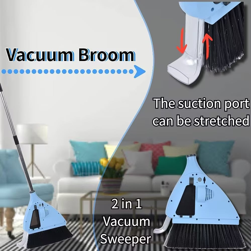 Rosvola Vacuum Broom, 2 in 1 Strong Suction Cordless Sweeper Broom, USB Charging Quiet Floor Sweeper, Broom Vacuum Sweeper for Bedroom, Living Room, Office, Hotel