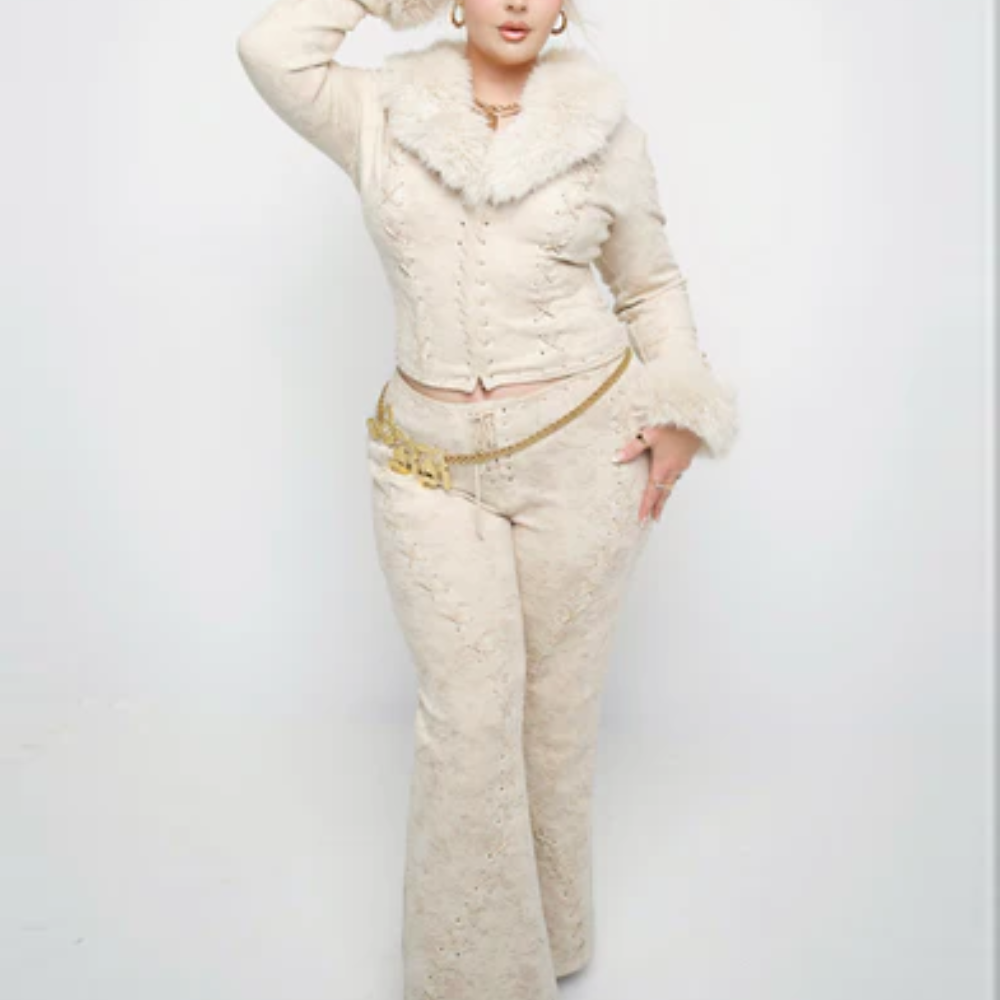 Fur Patchwork Jacket & Pants Set