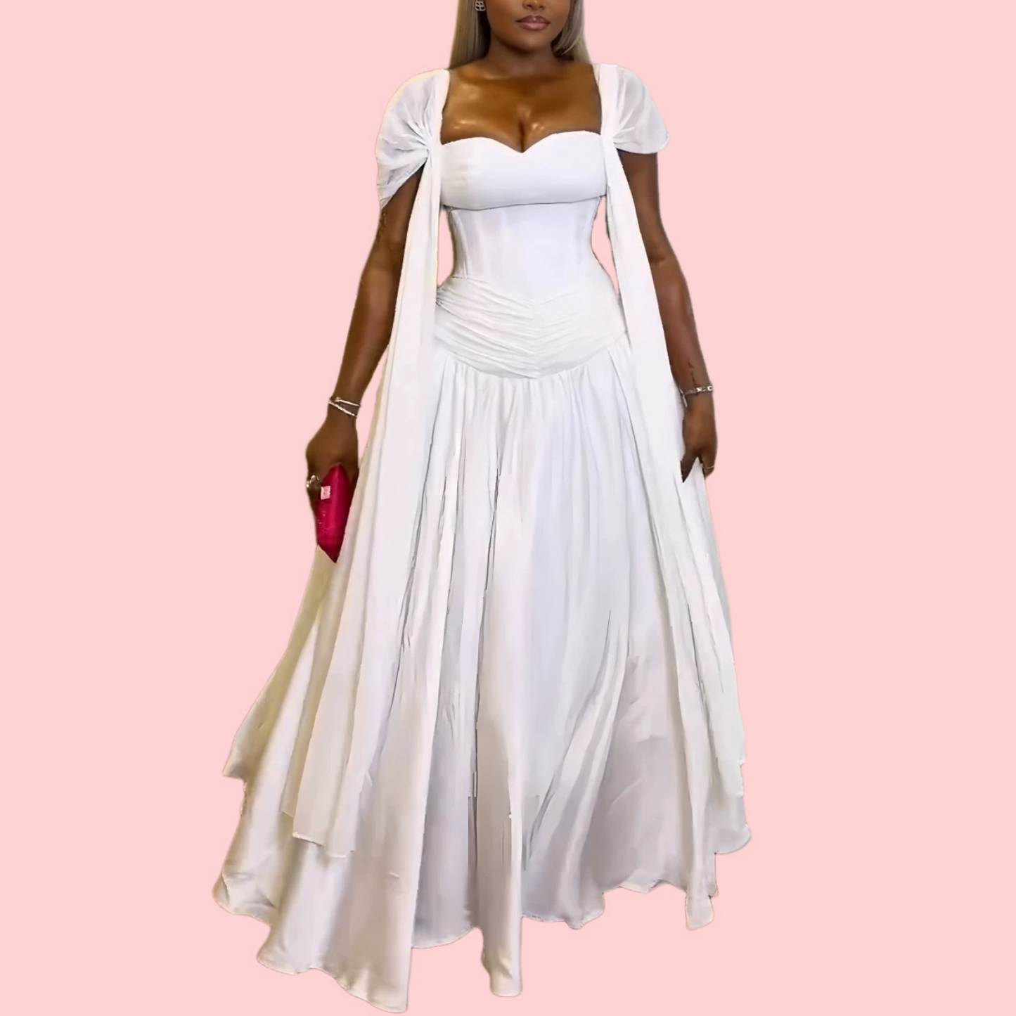 Elegant White Ribbon-Detail Maxi Dress