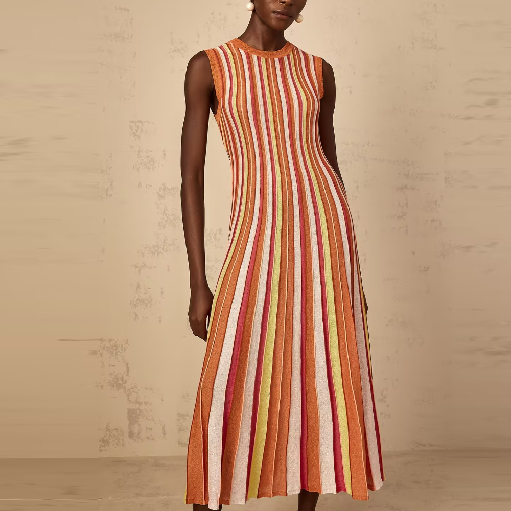 Striped Sleeveless Fitted Maxi Dress