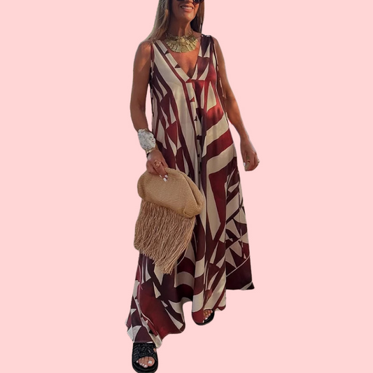 Printed V-Neck Loose Maxi Dress
