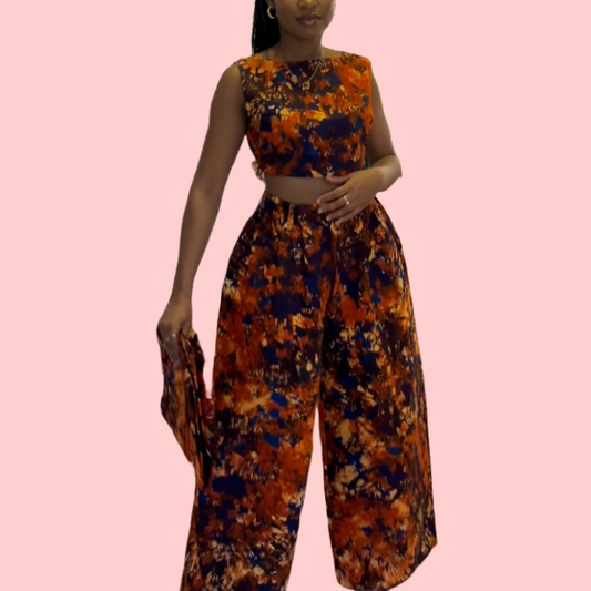 Tie-Dye Printed Sleeveless Top & Pants Set