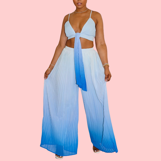 Gradient Halter Bow Top & Pleated Pants Set