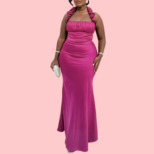 Rose Elegant Halter Maxi Dress