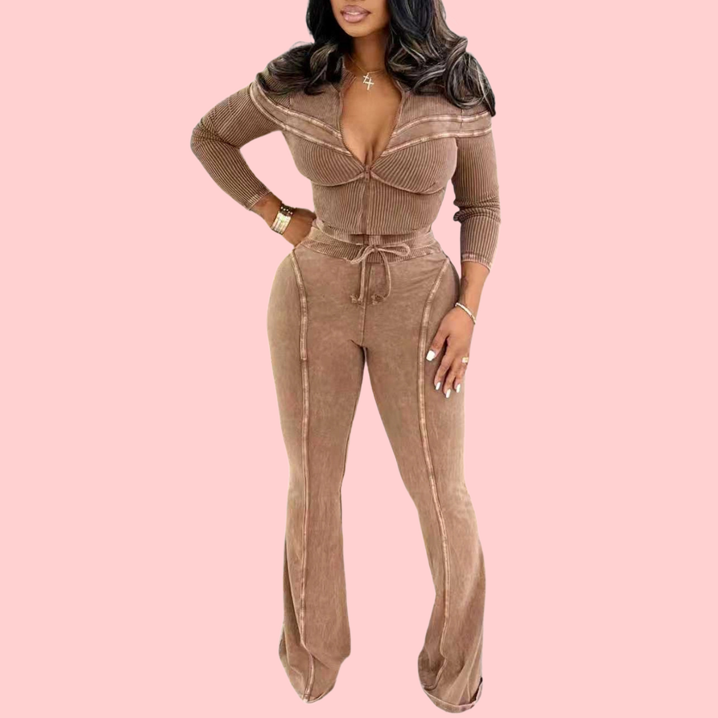 Washed and Stained Casual Two-Piece Set