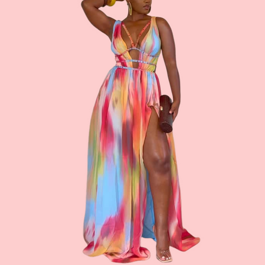 Gradient Cutout Halter Maxi Dress
