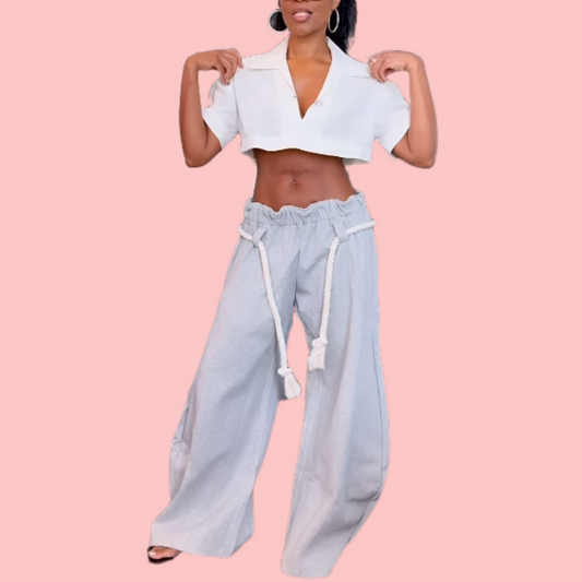 Solid Color Casual Linen Drawstring Pants