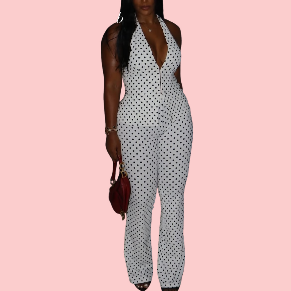 V-neck Polka Dot Top & Pants Set