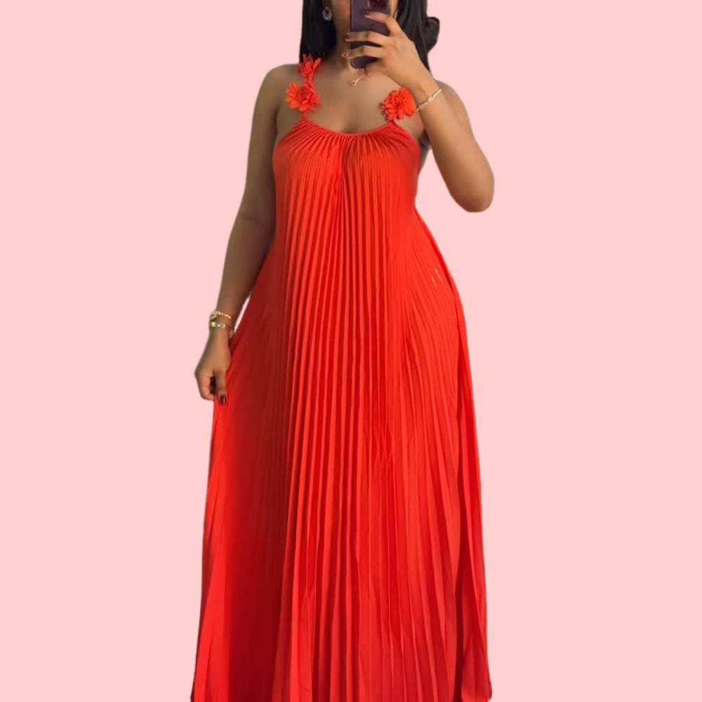Floral Strapless Pleated Dress