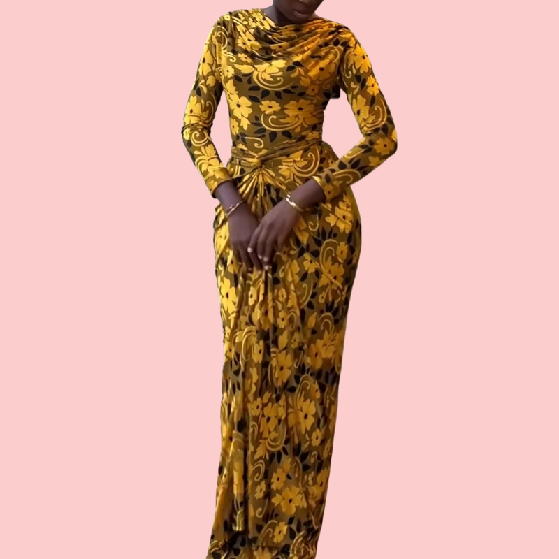 Yellow Floral Print Tie-Waist Maxi Dress