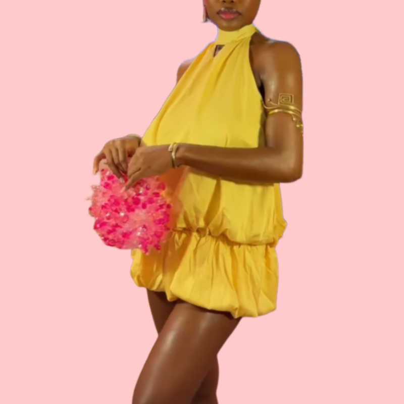 Solid Color Sleeveless Puffy Dress
