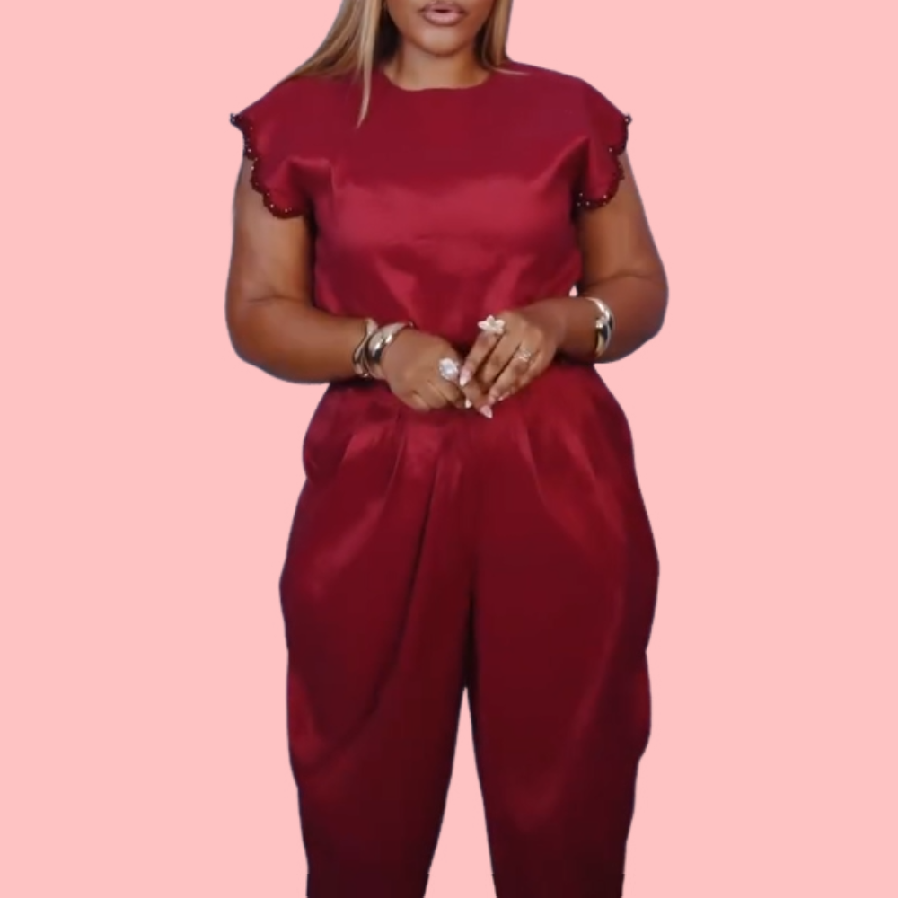 Rhinestone Short-Sleeve Top & Pants Set