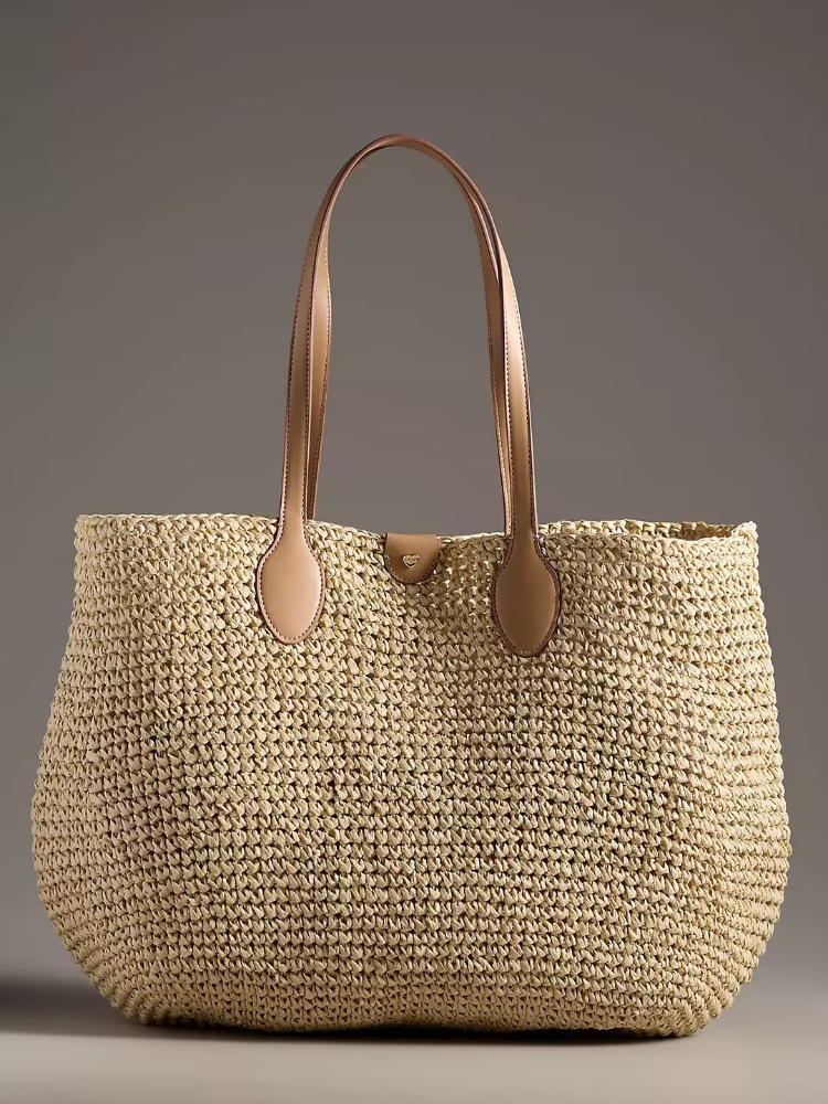 Khaki Woven Beach Tote Bag