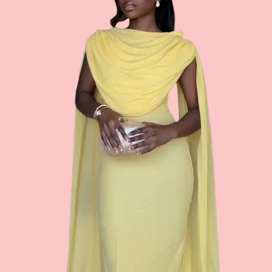 Yellow Mesh Backless Flutter Maxi Dress