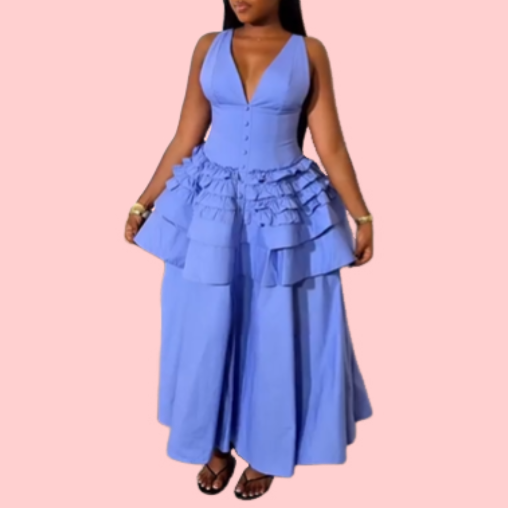 V-neck Sleeveless Layered Maxi Dress