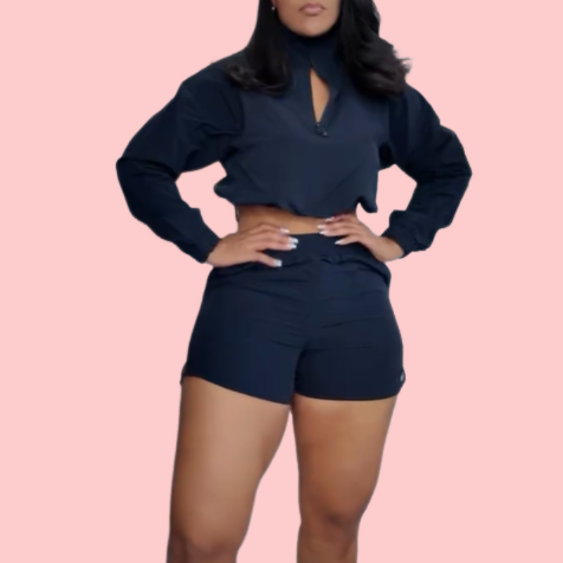 Half-zipper sports two-piece set
