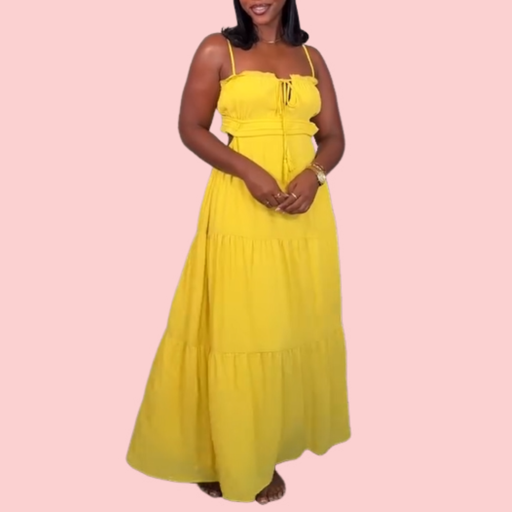 Solid-color Strapless Backless Tie-Back Dress