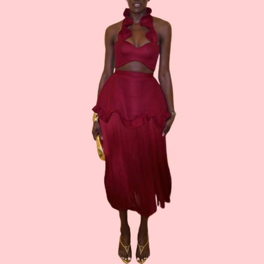 Red Tassel Skirt Set