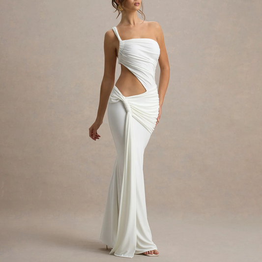 Solid Color Cutout Flutter Maxi Dress