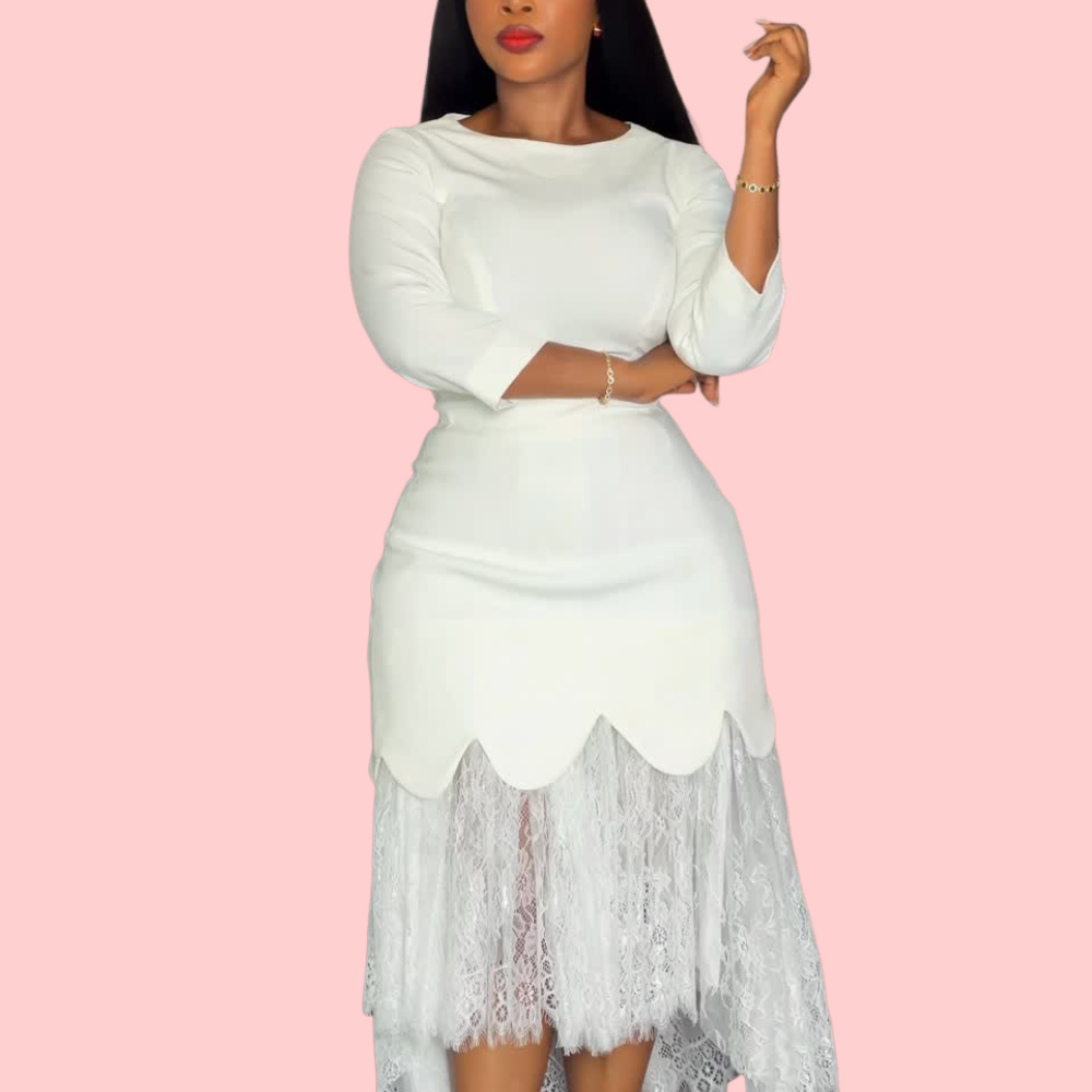 Elegant White Lace Midi Dress