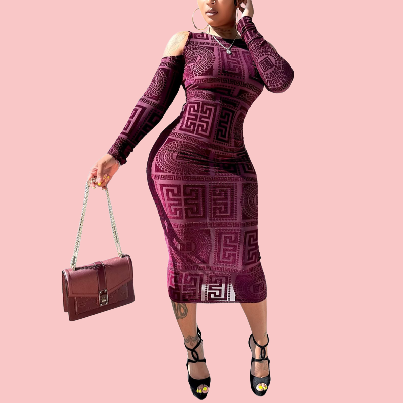 Red Printed Off-the-Shoulder Midi Dress