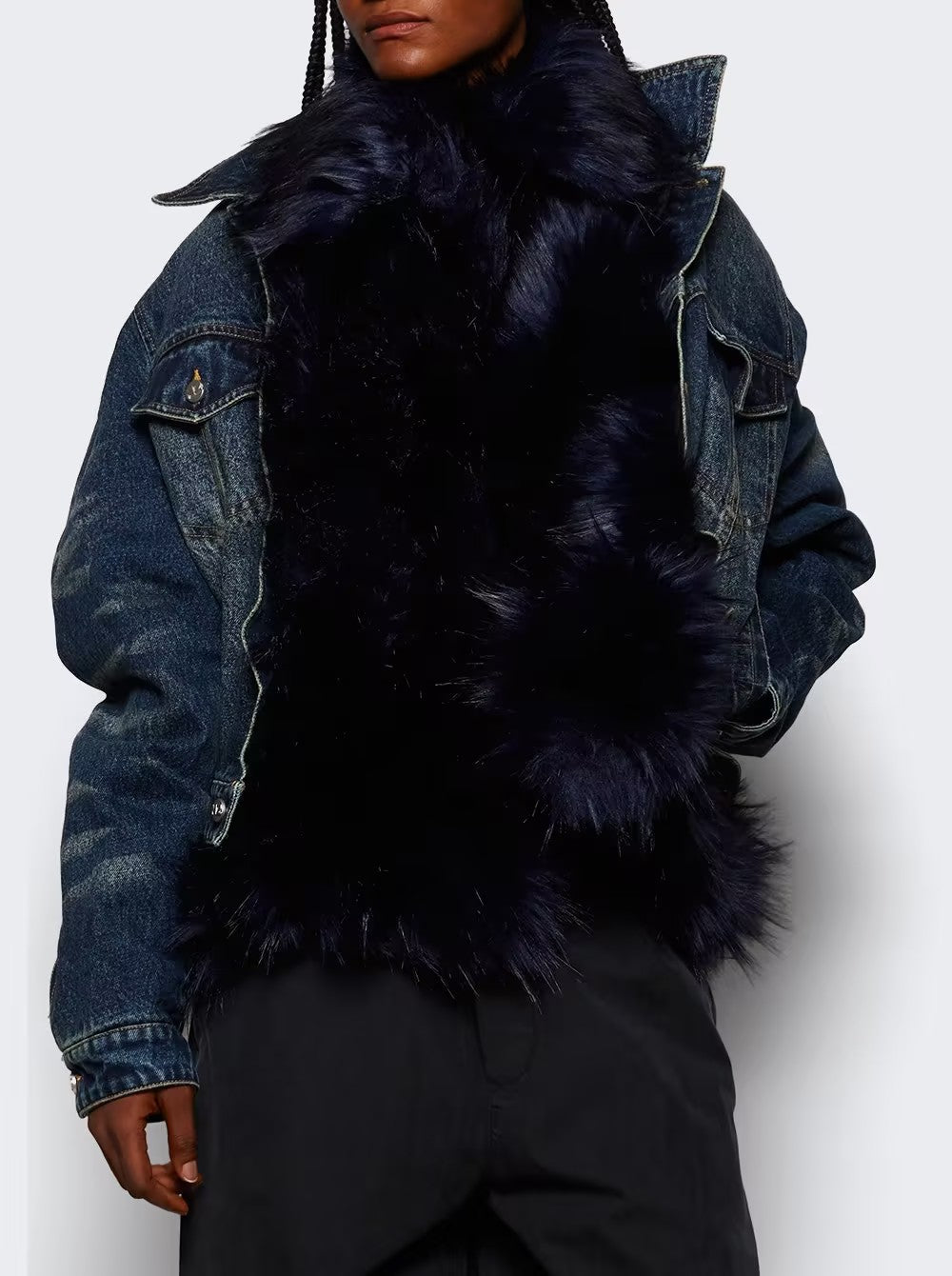 Fur Patchwork Denim Jacket