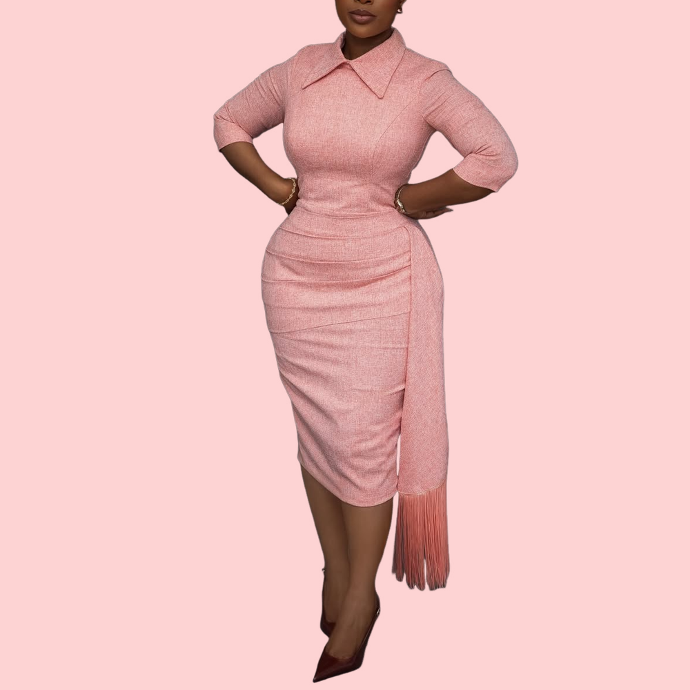 Pink Fringed Midi Dress