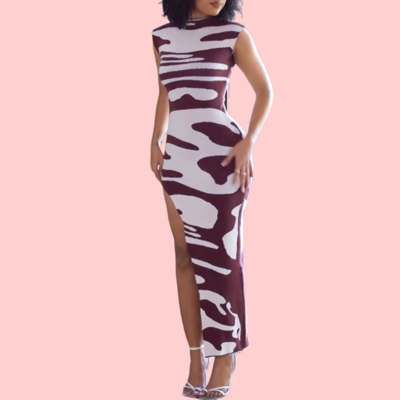 Patterned Sleeveless Split Maxi Dress