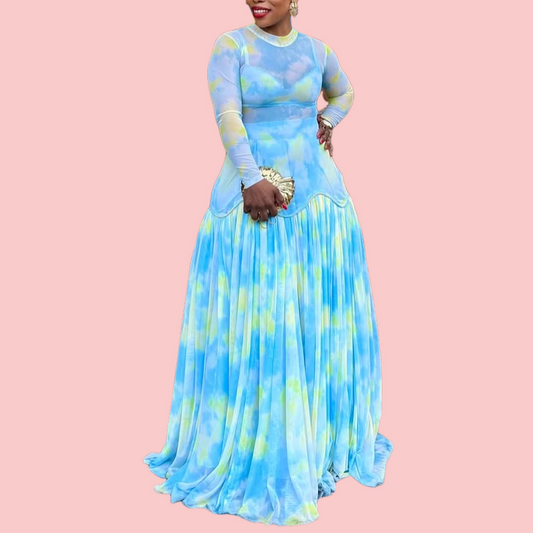 Blue Mesh Gradient Maxi Dress